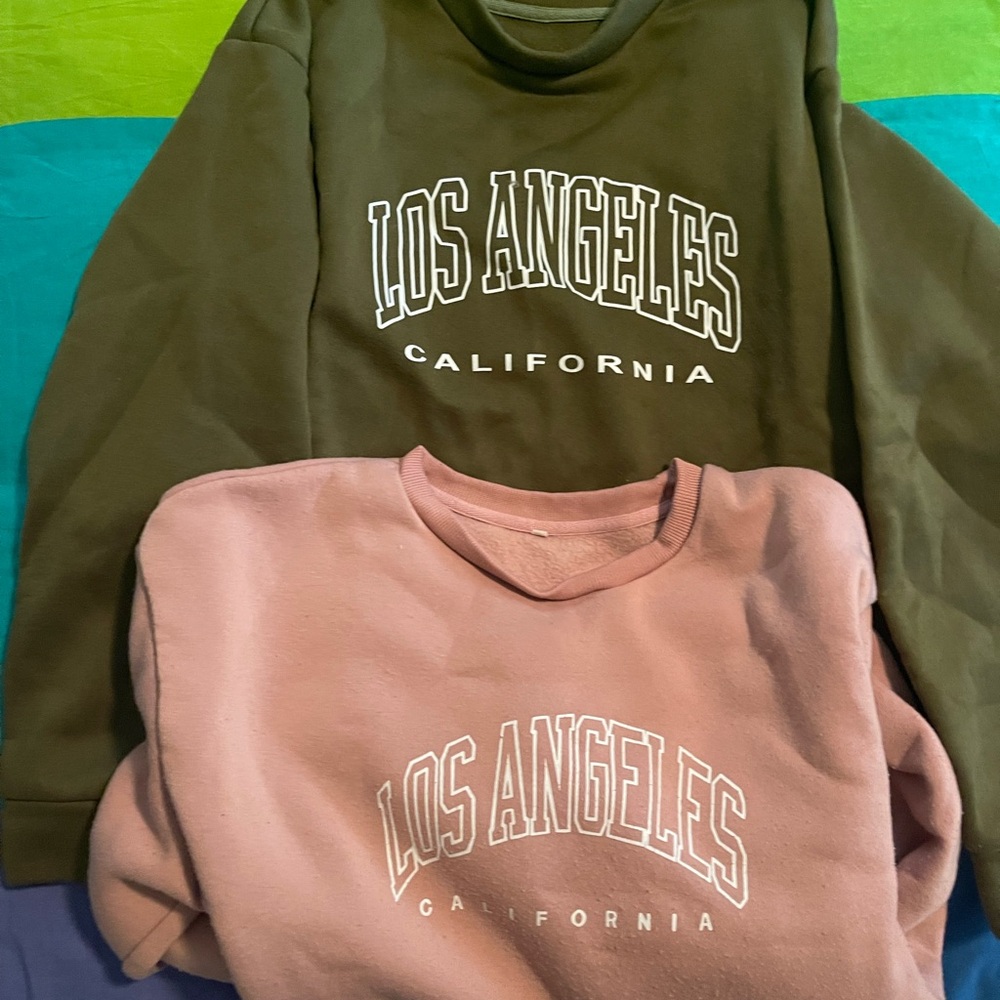 SHEIN Olive Green and Pink Los Angeles Sweaters